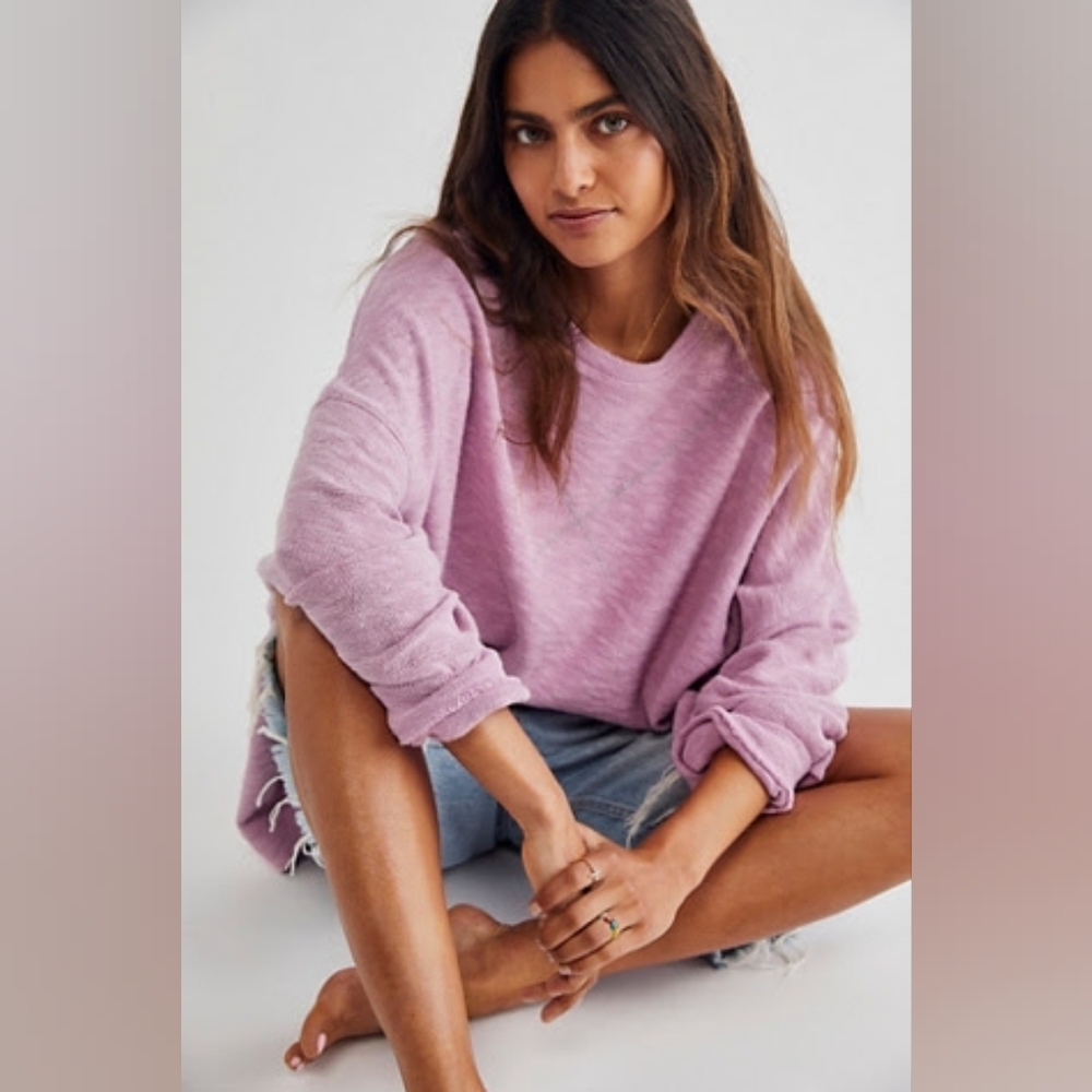 Free People Come Again Tee Sweater In LILAC COLOR
